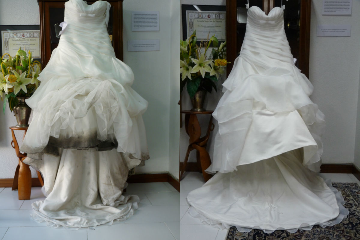 Limpiar Vestido de Novia:antes y después de pasar por Tintorería Laura